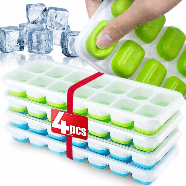 Bac à Glaçons, Lot de 4 moules à glaçons en silicone avec couvercle